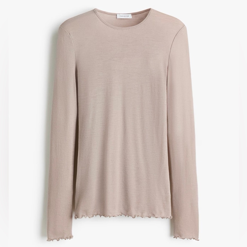 Wool Fitted top in sheer, fine-knit wool. Round neckline, long‎ sleeves NWT SZ S